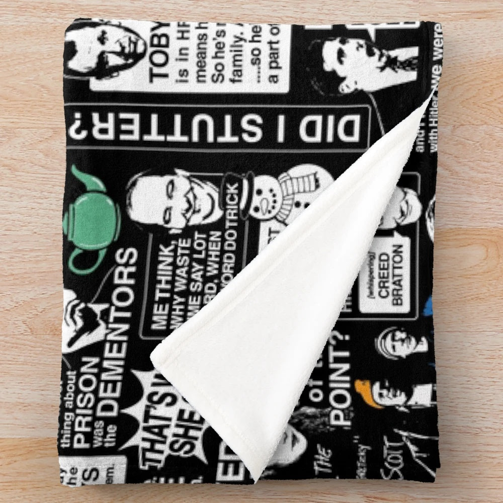 Plush blanket featuring famous quotes from the TV show The Office