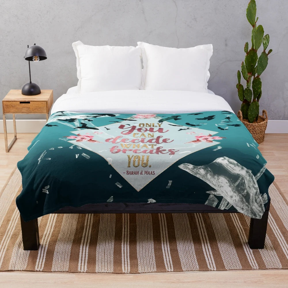Cozy plush blanket with inspirational quotes for book lovers