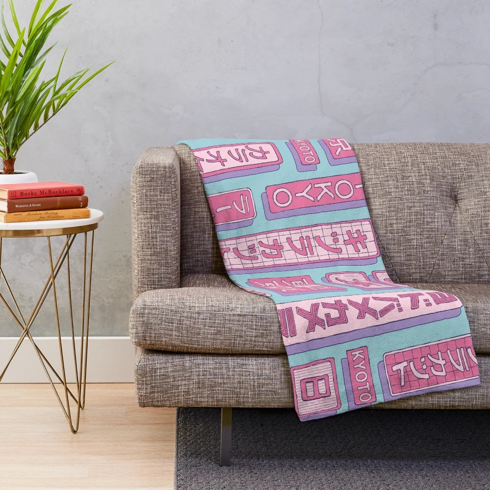 Plush blanket featuring Japanese-inspired street sign design
