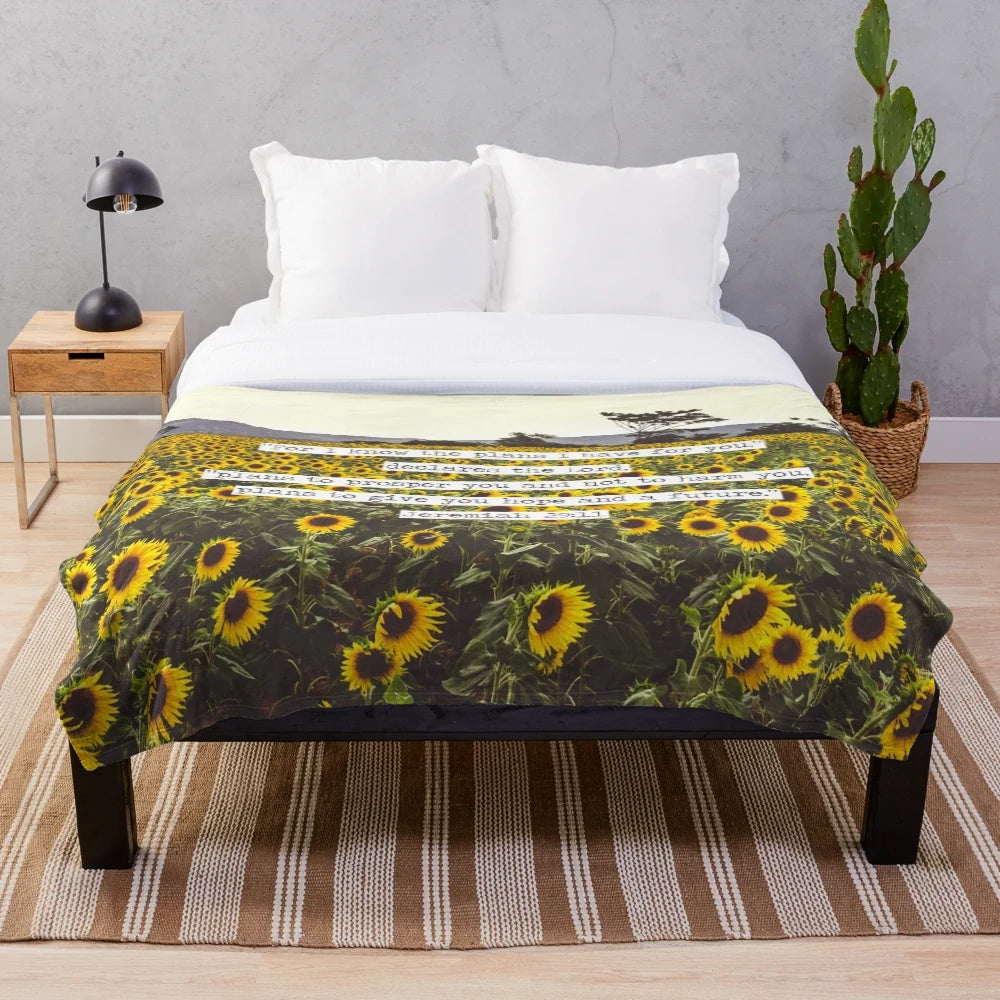 Jeremiah 29:11 sunflower field plush blanket