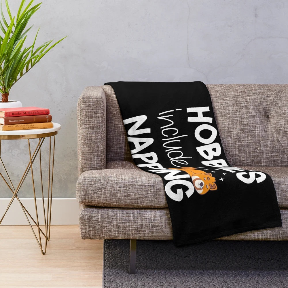 Plush blanket featuring a lazy raccoon design, perfect for sleep lovers and nappers.