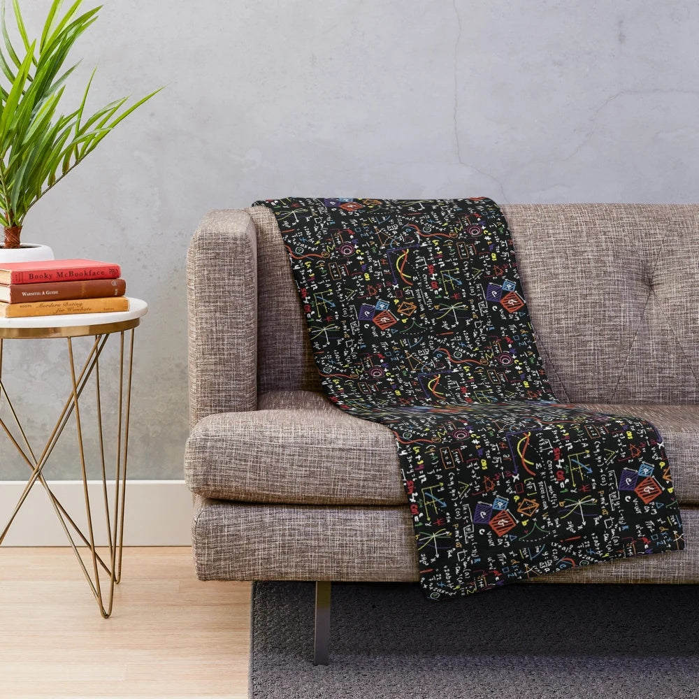 Soft plush blanket featuring various math equations and formulas