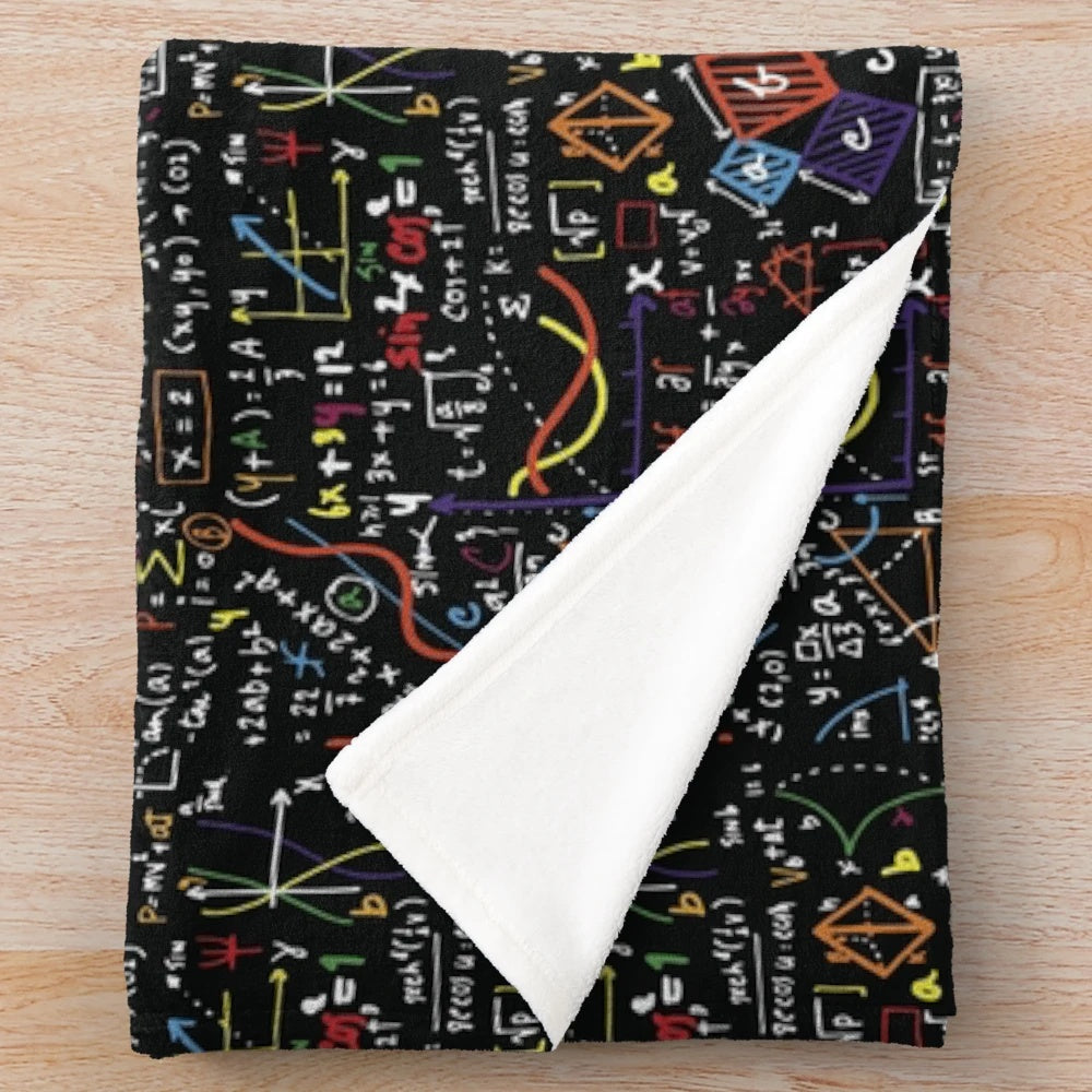 Soft plush blanket featuring various math equations and formulas