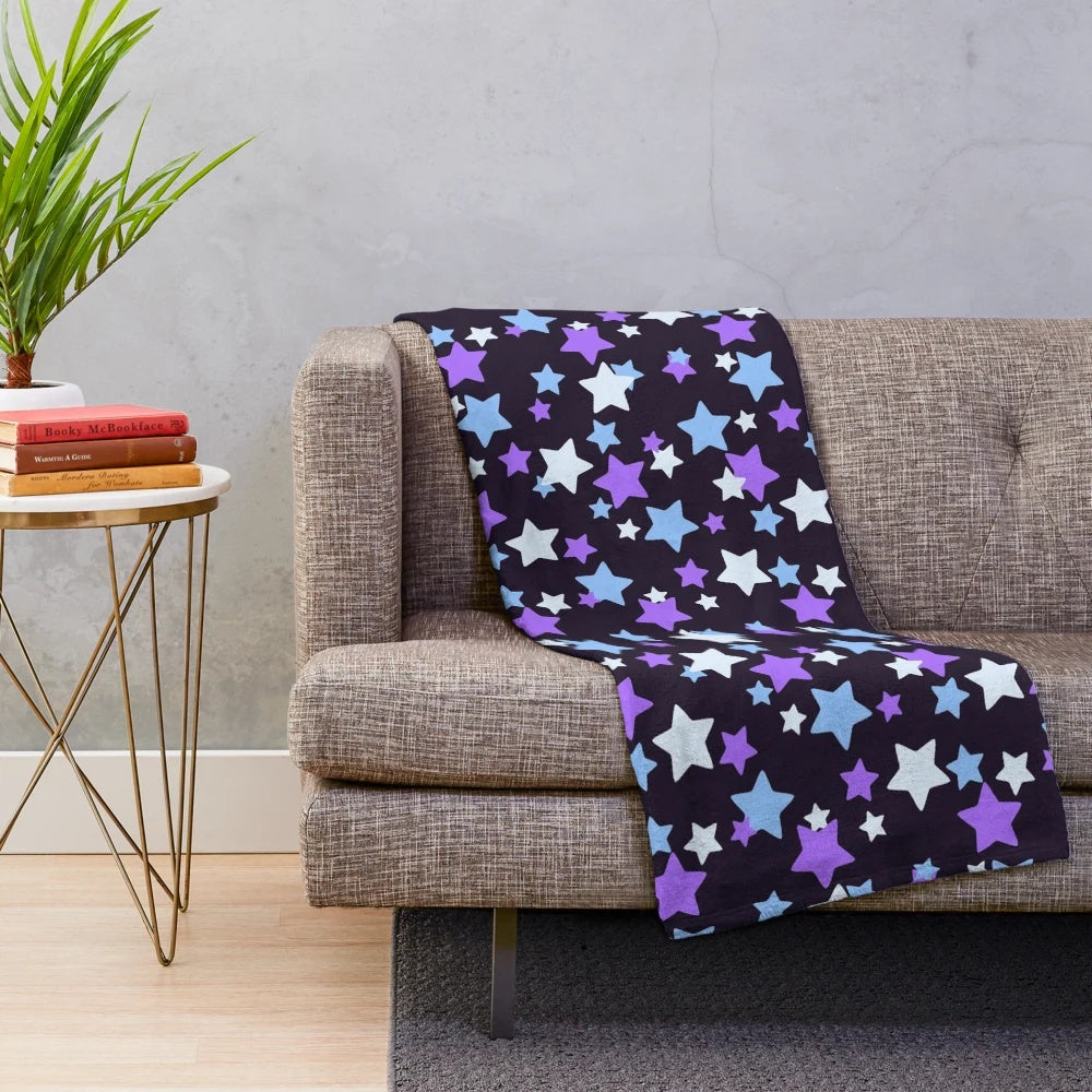 Plush star pattern blanket in purple and blue colors