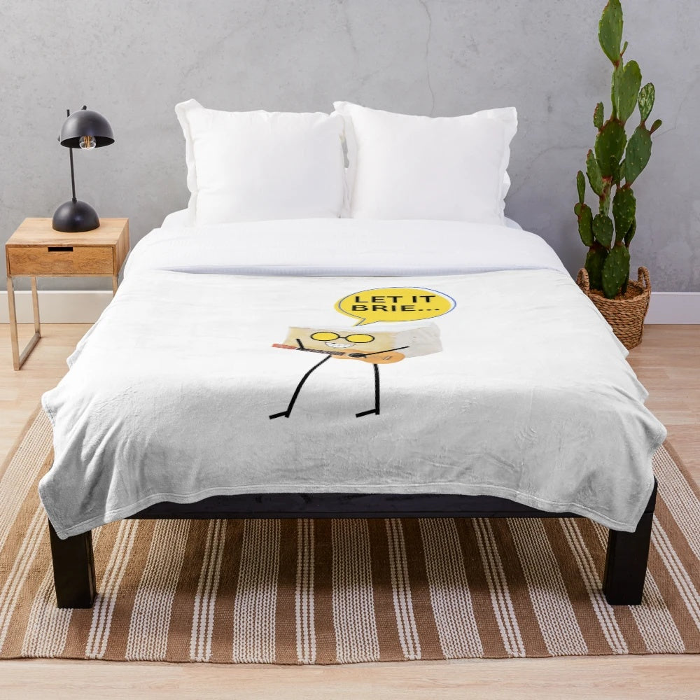 Cozy plush blanket featuring a musical cheese pun design