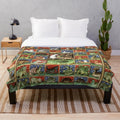 Plush medieval bestiary blanket with colorful fantasy animals