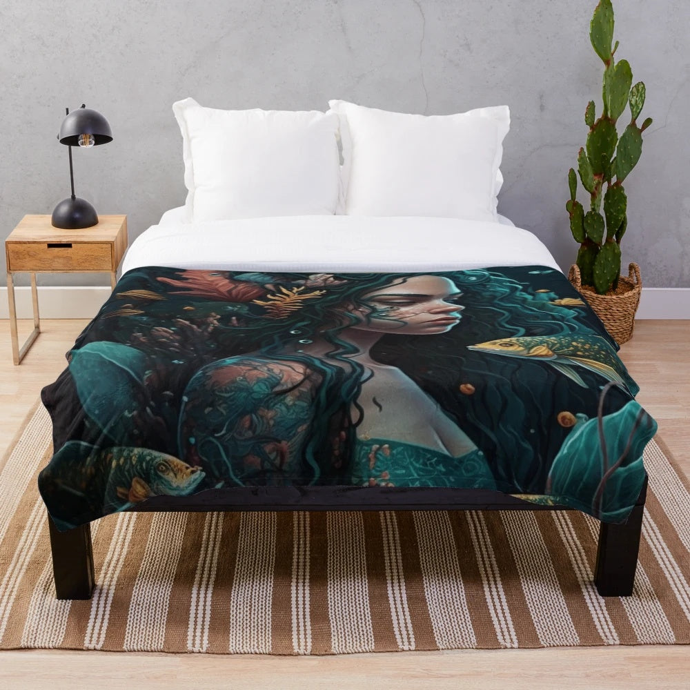 Plush blanket featuring enchanted mythical sea creatures
