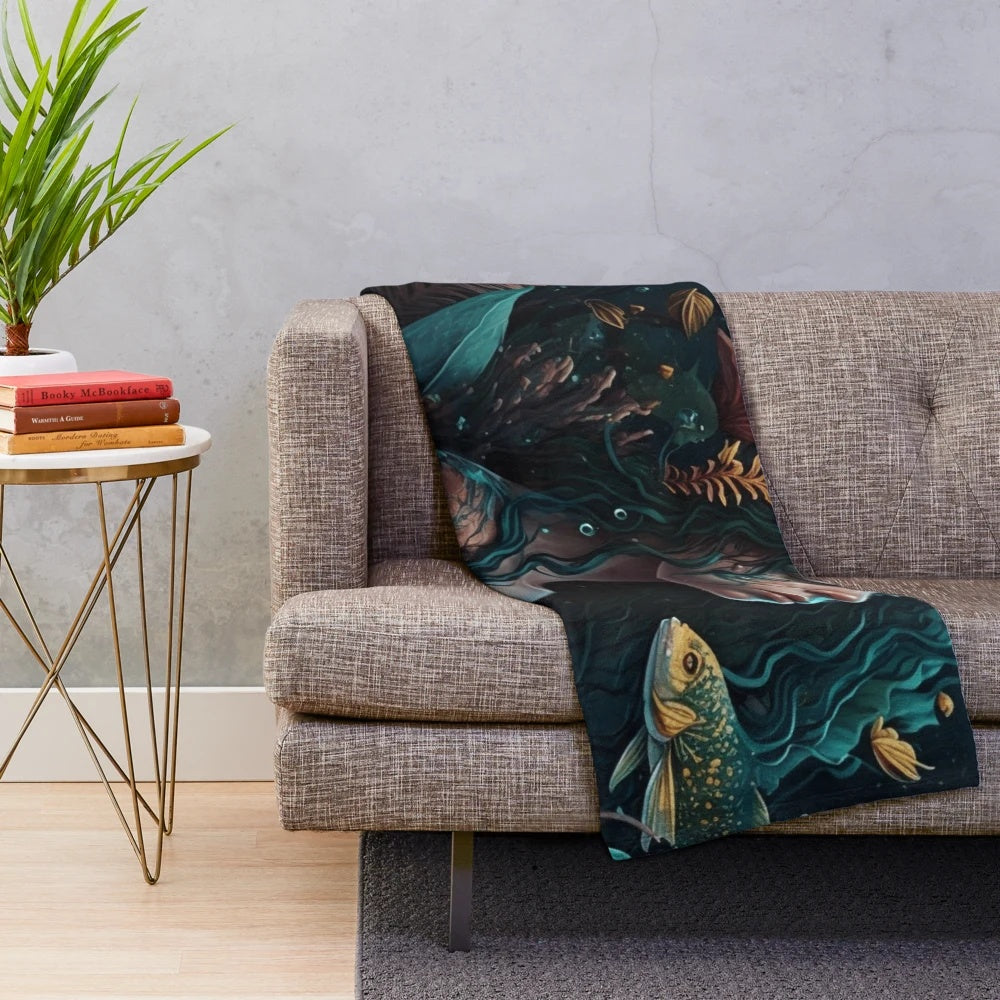 Plush blanket featuring enchanted mythical sea creatures