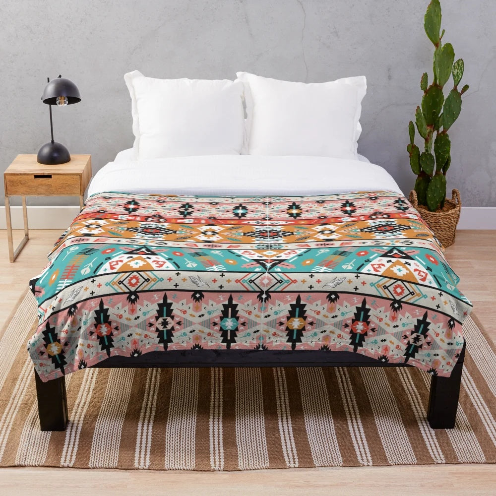Plush blanket with Native Aztec seamless pattern design