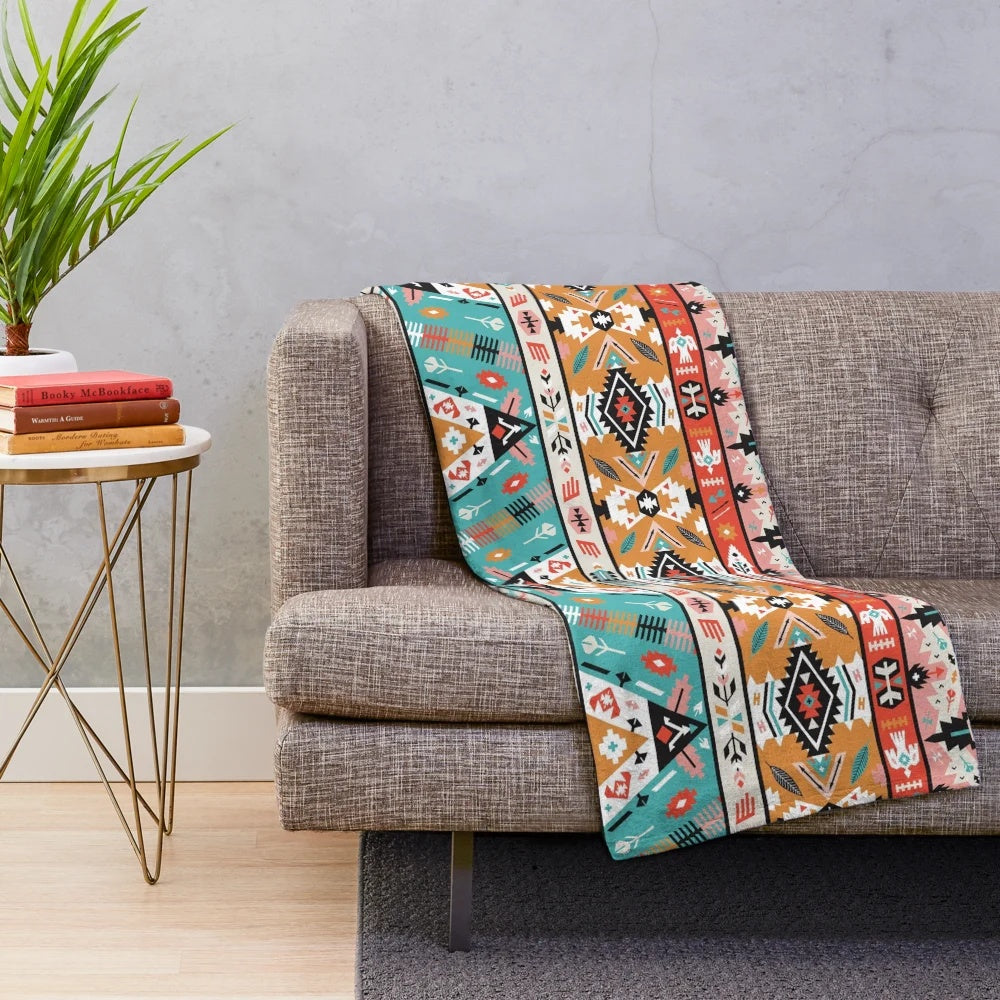 Plush blanket with Native Aztec seamless pattern design