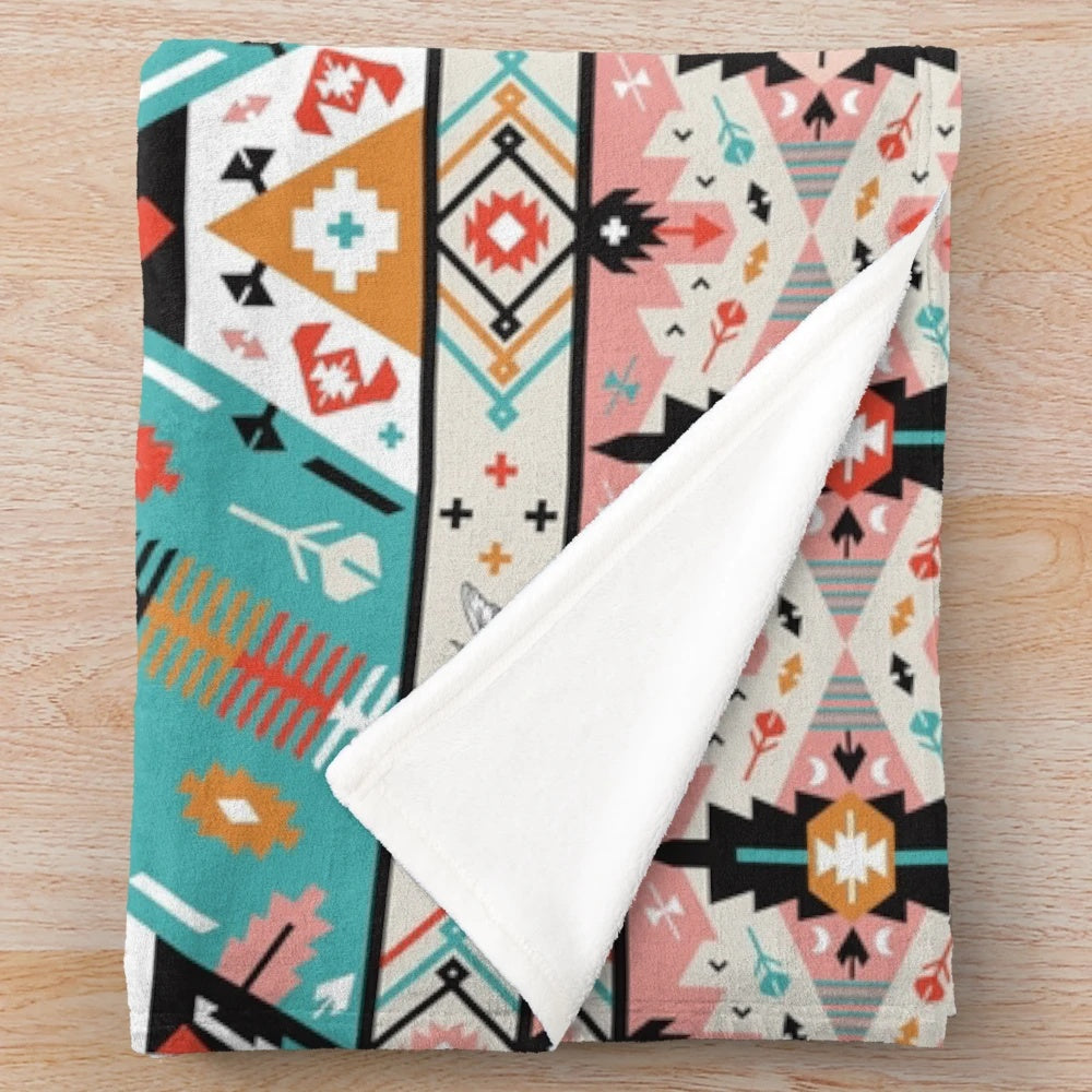 Plush blanket with Native Aztec seamless pattern design