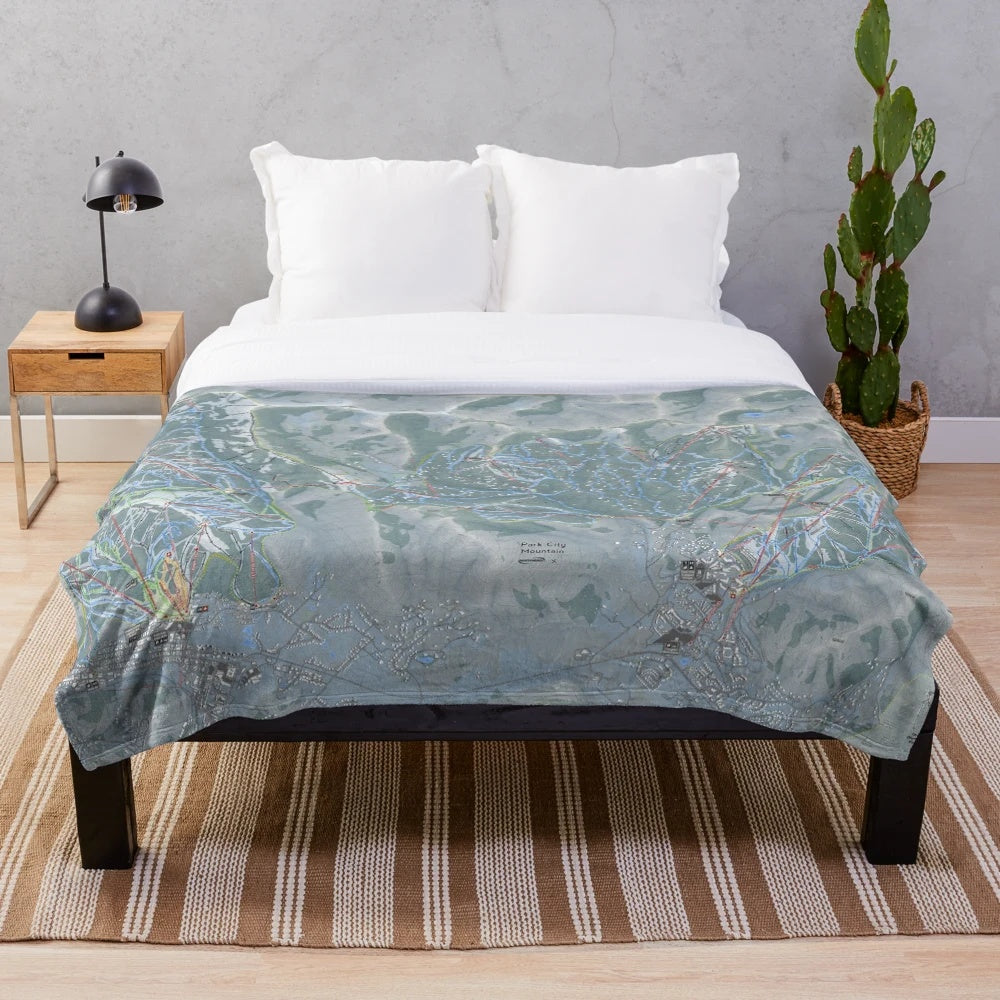 Park City Mountain Resort ski trail map printed on a plush, soft blanket