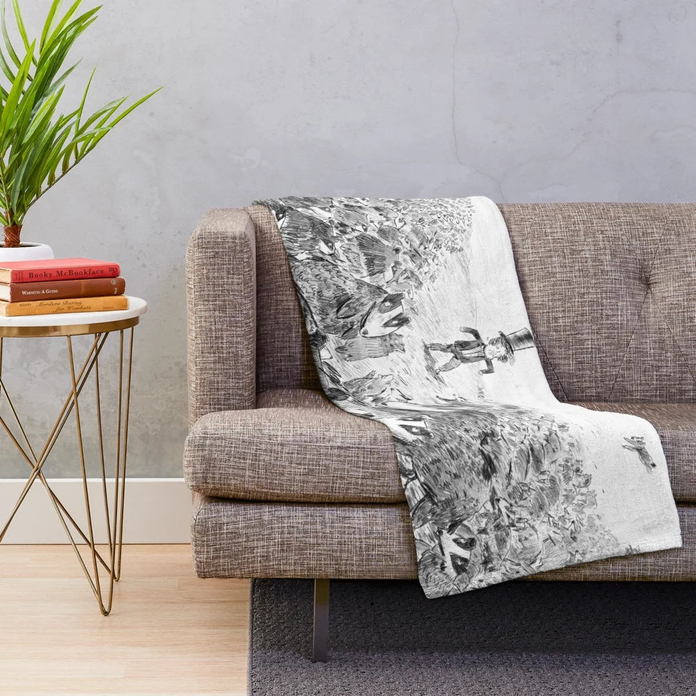 Plush blanket with whimsical badger illustration