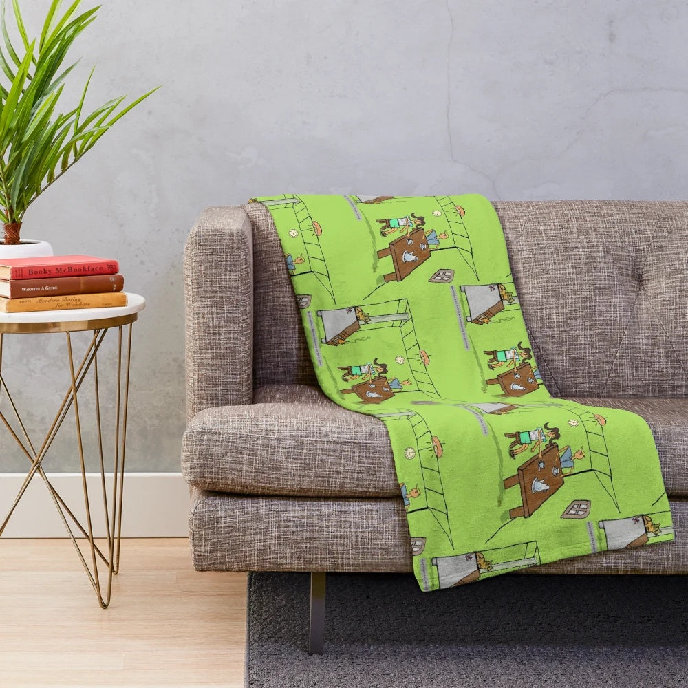 Plush blanket featuring playful tea time characters