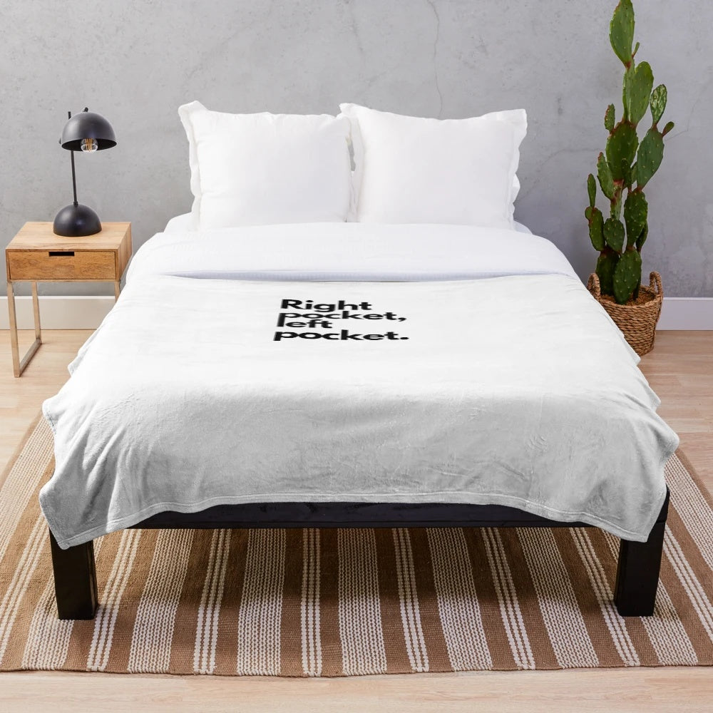 Plush blanket with pockets featuring a "Right pocket, Left pocket" design for proud bookkeepers and female professionals