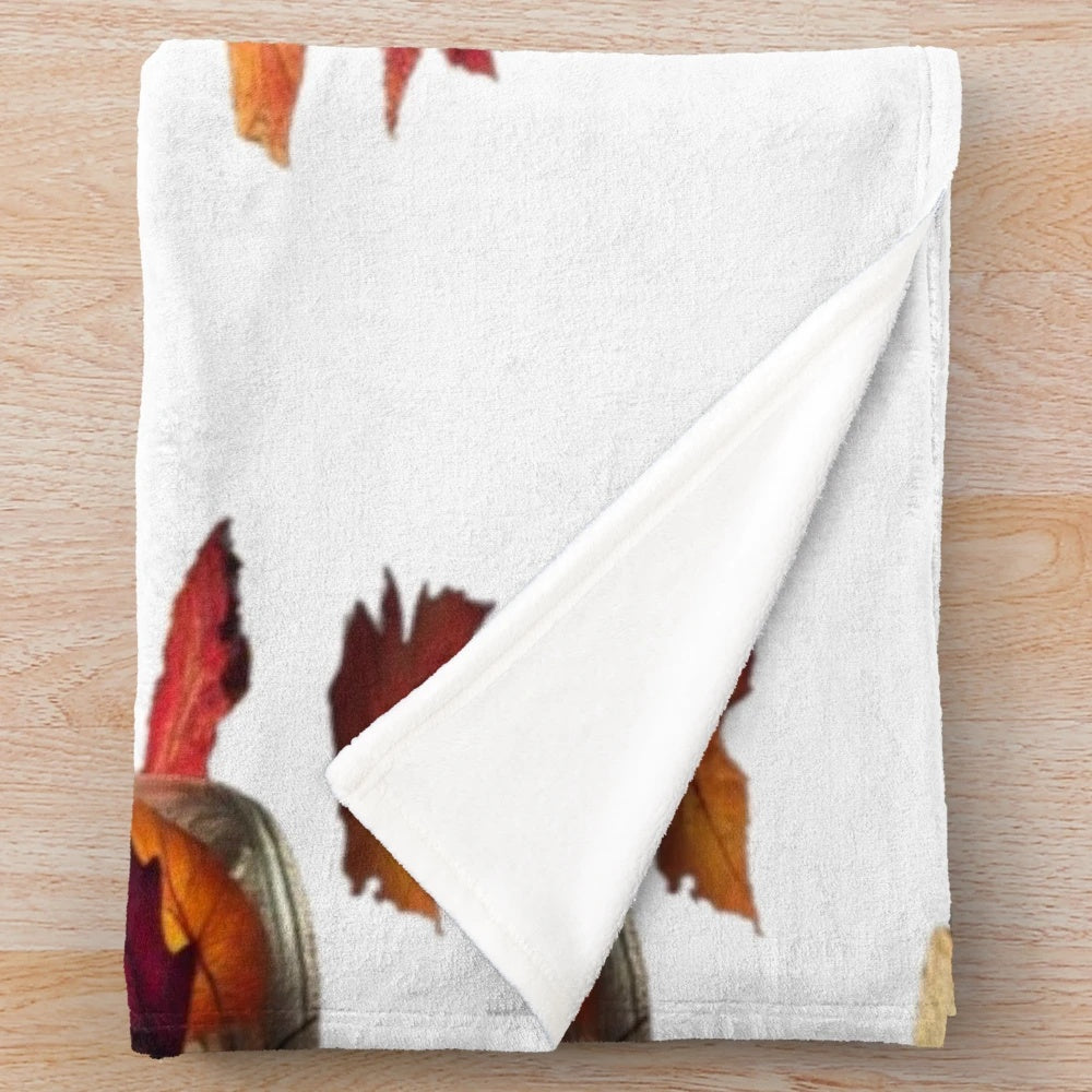 Plush autumn blanket with preserved fall leaves design