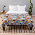 Plush blanket with watercolor pumpkin and pansy floral pattern