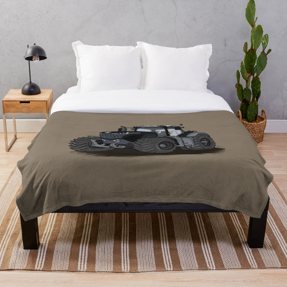 Black tractor plush blanket