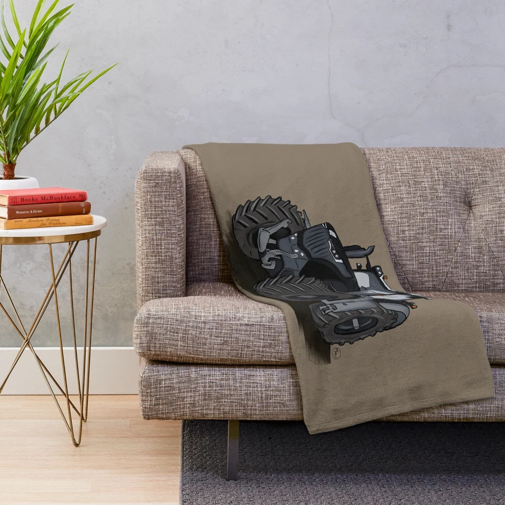 Black tractor plush blanket