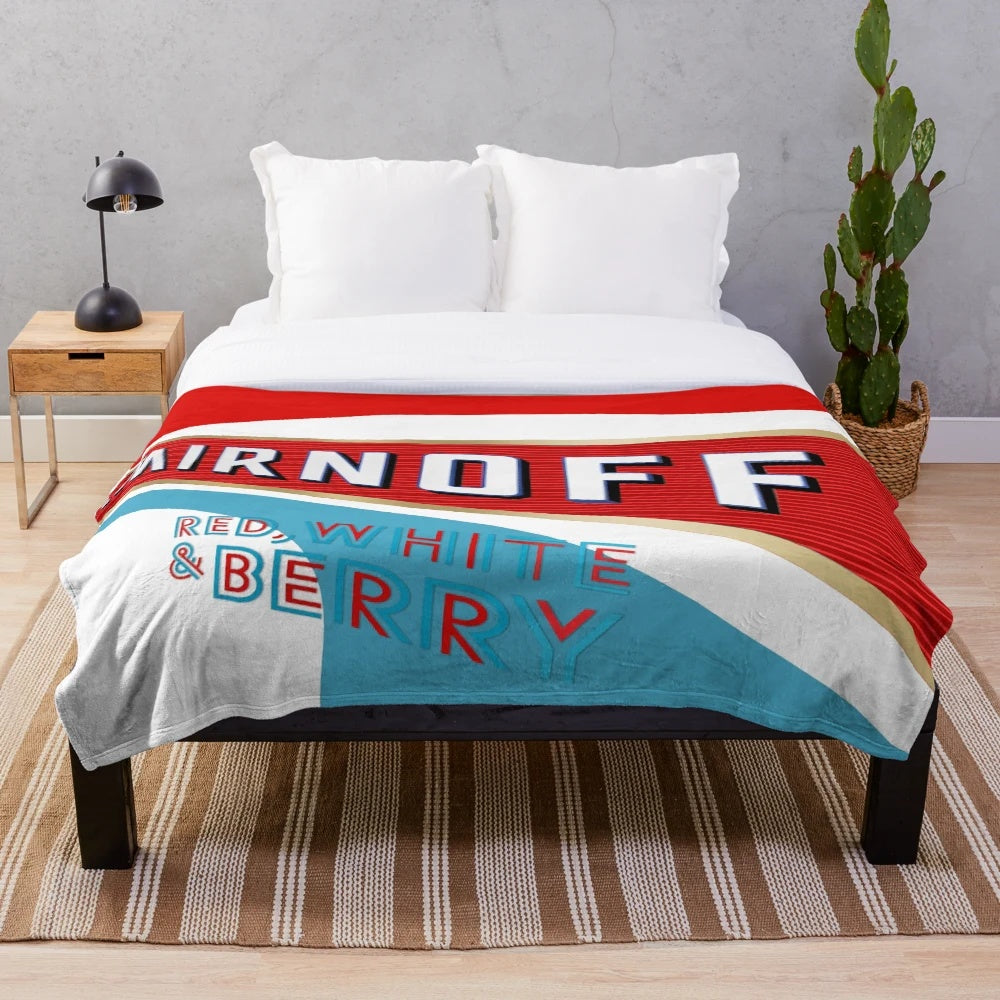 Smirnoff-inspired plush blanket with red, white, and berry colors