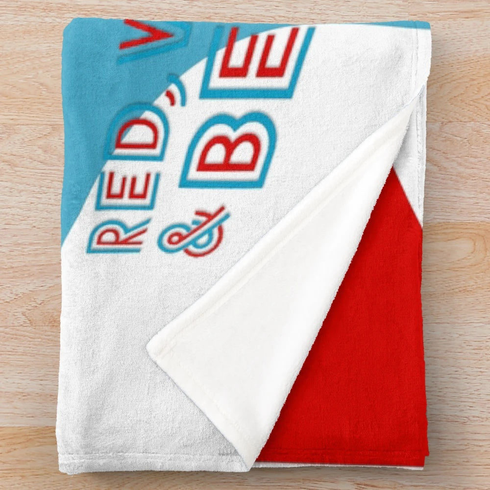 Smirnoff-inspired plush blanket with red, white, and berry colors