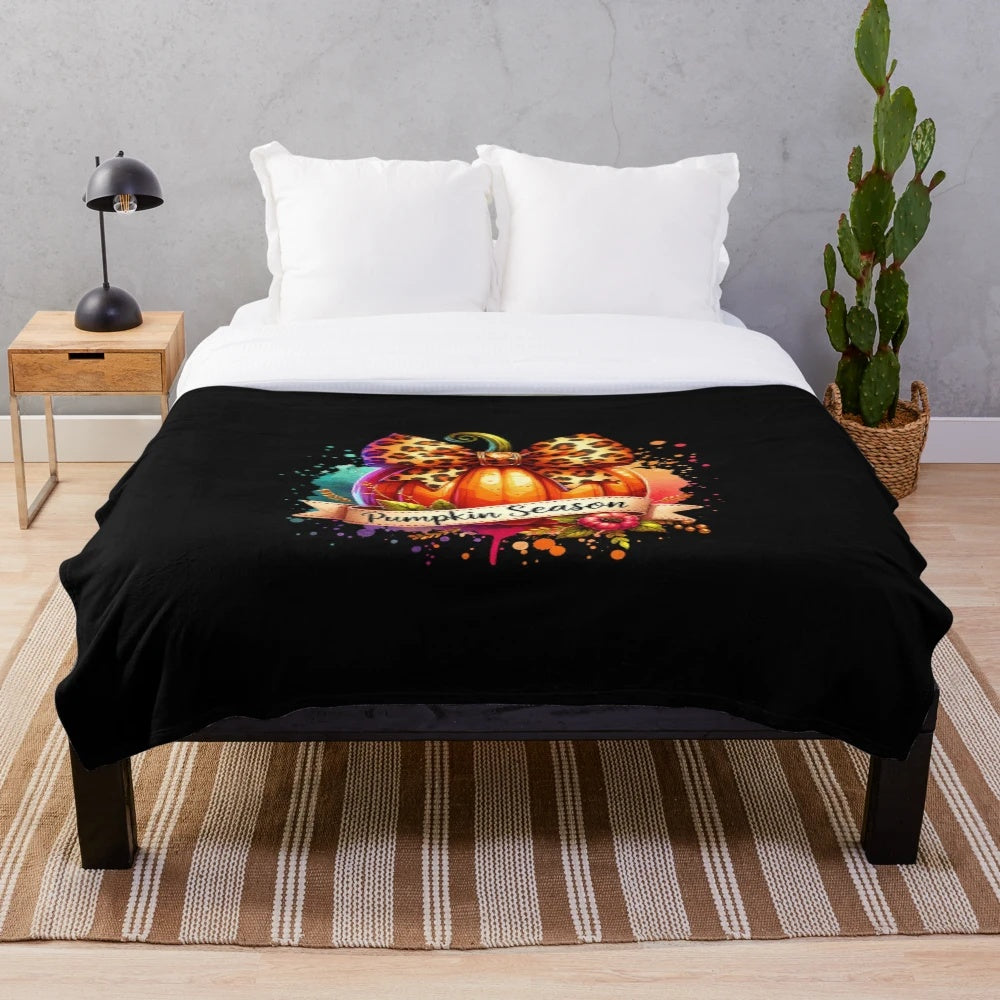 Pumpkin season plush blanket with retro glam fall design
