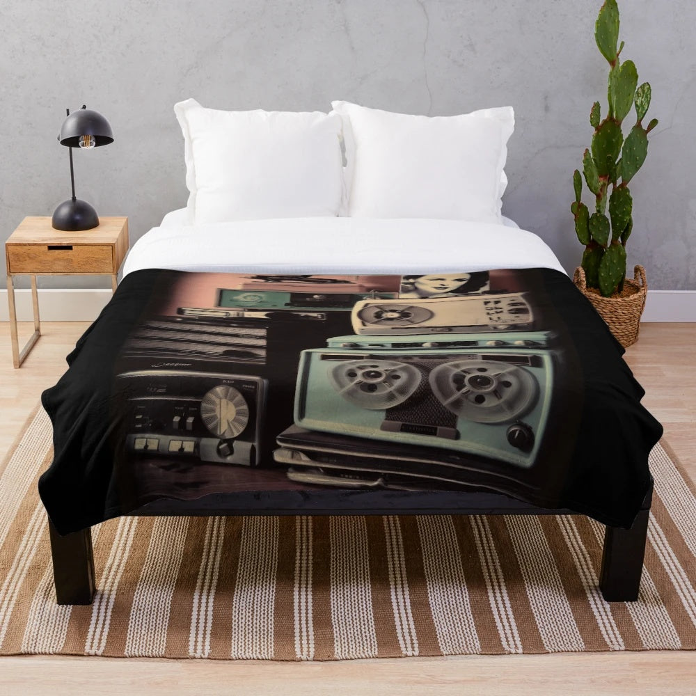 Timeless Memories Retro Design Plush Blanket featuring classic cinema imagery