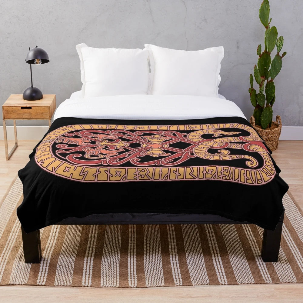 Plush blanket with intricate runestone pattern