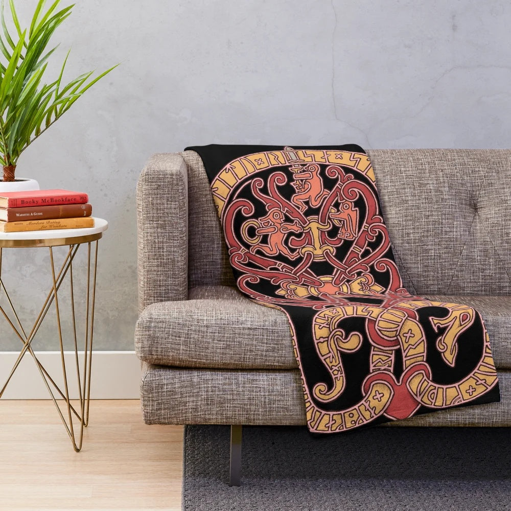 Plush blanket with intricate runestone pattern