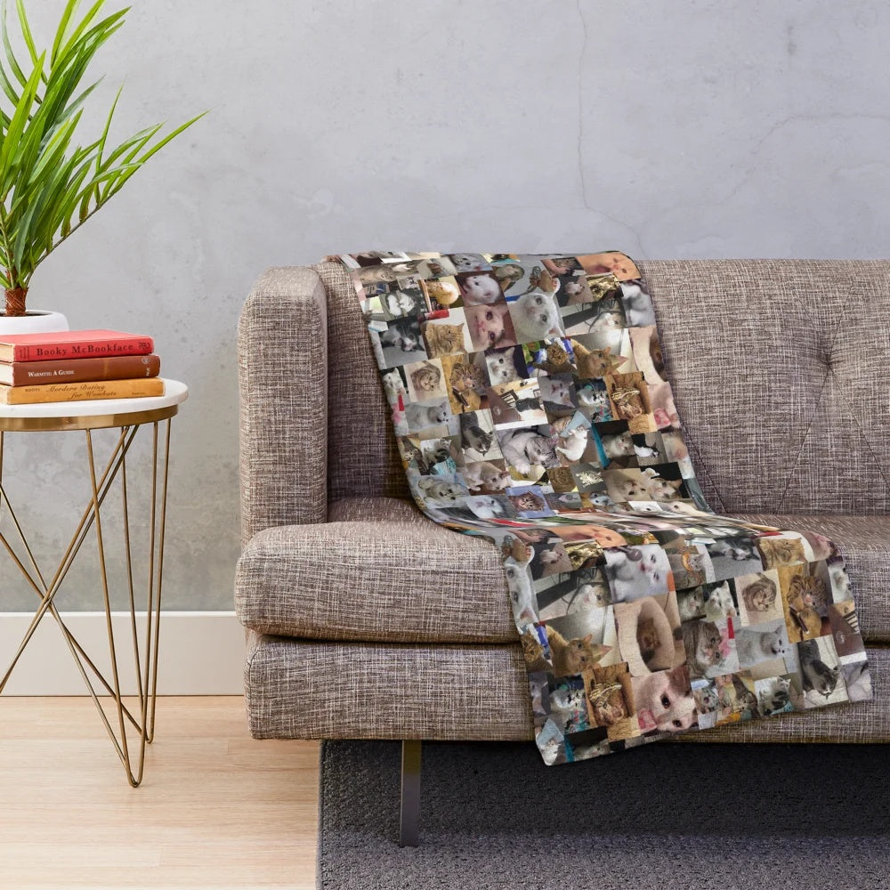 Soft plush blanket featuring sad cats and cat memes