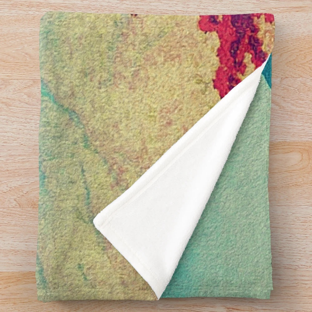 Plush blanket featuring a scenic Japanese landscape with mountains, lake, and clouds