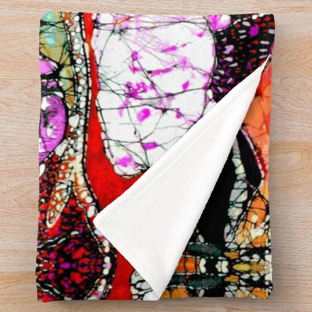 Plush blanket featuring a sheep and lamb in an autumn landscape with mountains and sunset