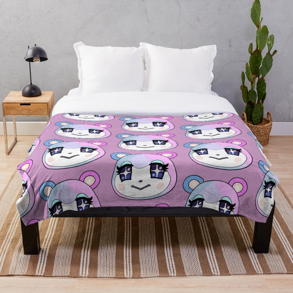 Cozy plush blanket with simple, minimalist animal crossing-inspired design