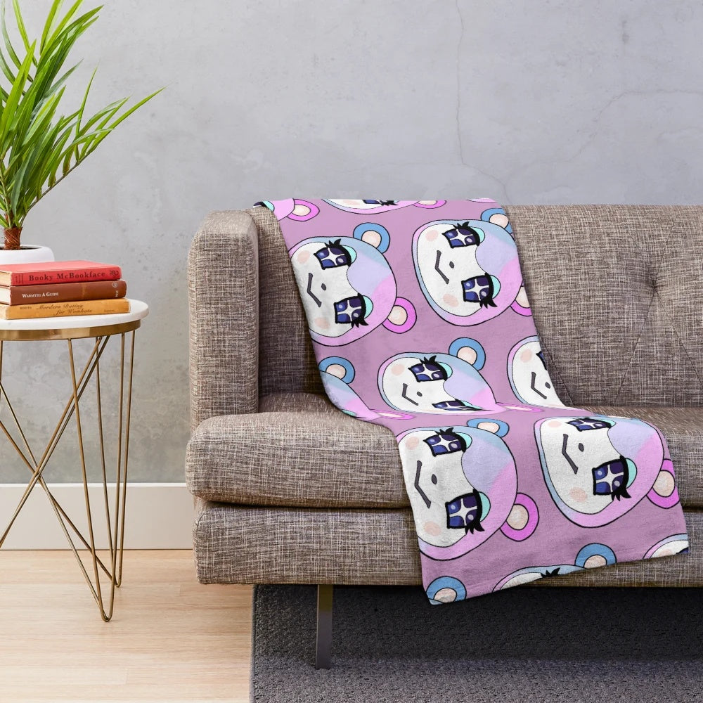 Cozy plush blanket with simple, minimalist animal crossing-inspired design