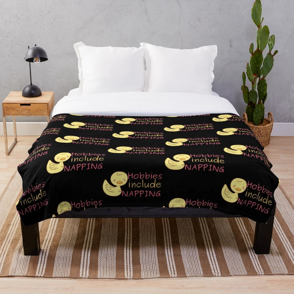 Cozy plush blanket featuring a sleeping duck design
