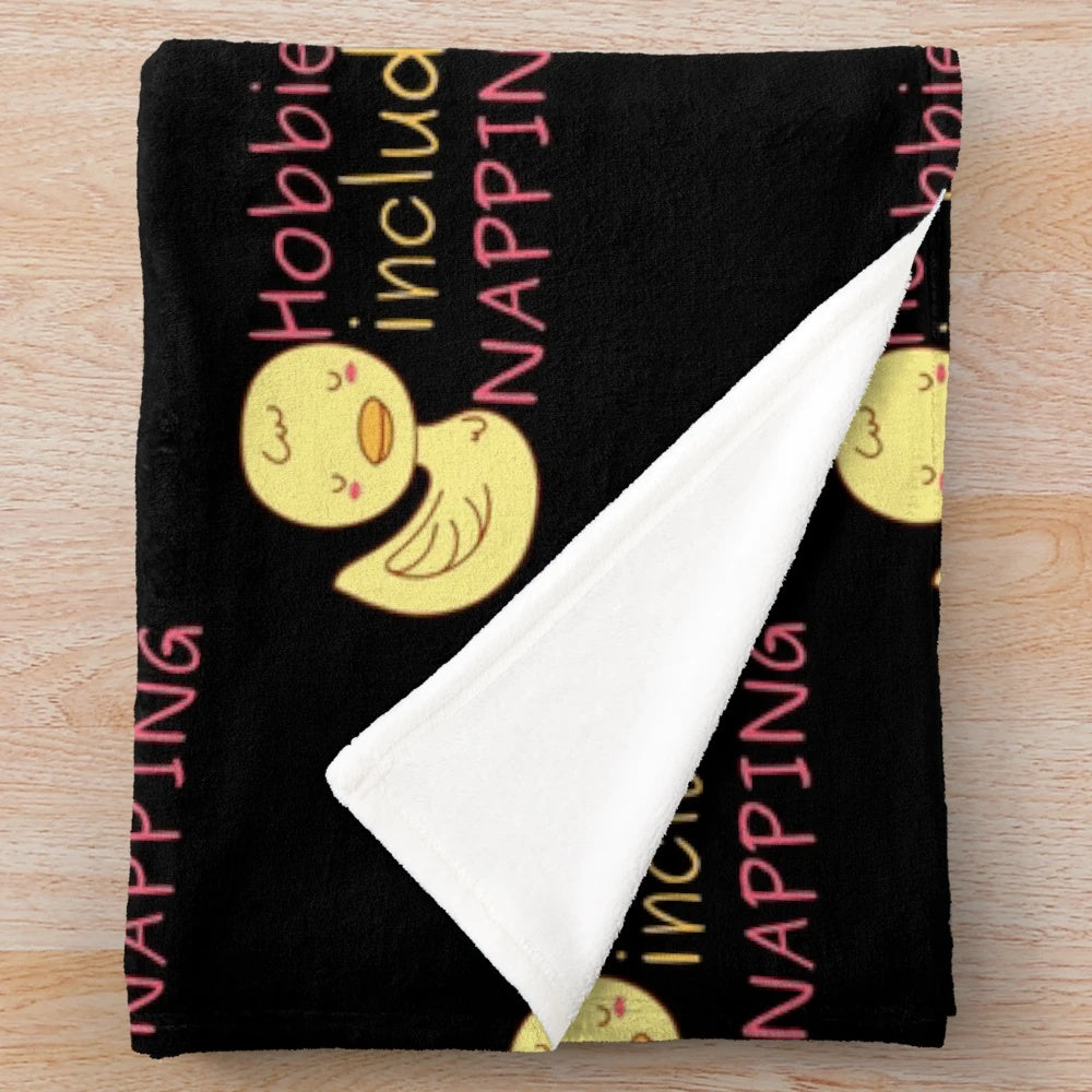 Cozy plush blanket featuring a sleeping duck design