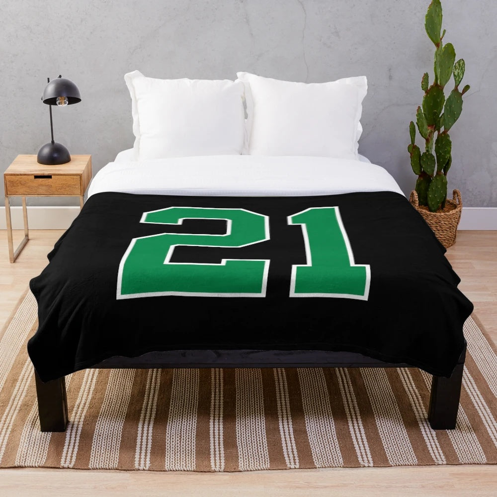 Plush blanket with sports number 21 design