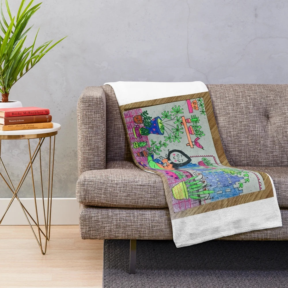 Plush blanket with floral and nature inspired patterns