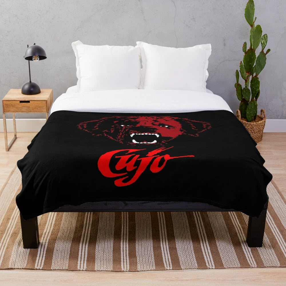 Plush blanket featuring the iconic Cujo dog from Stephen King's horror novel