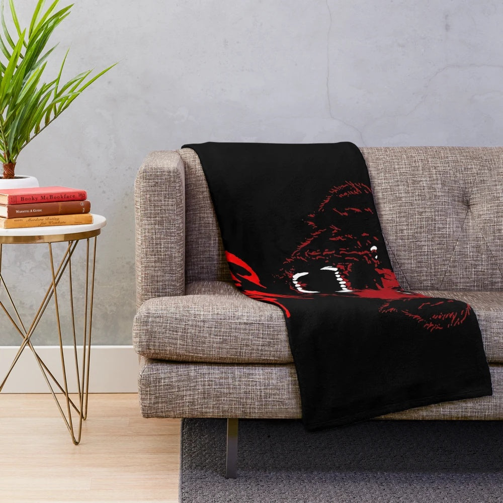 Plush blanket featuring the iconic Cujo dog from Stephen King's horror novel