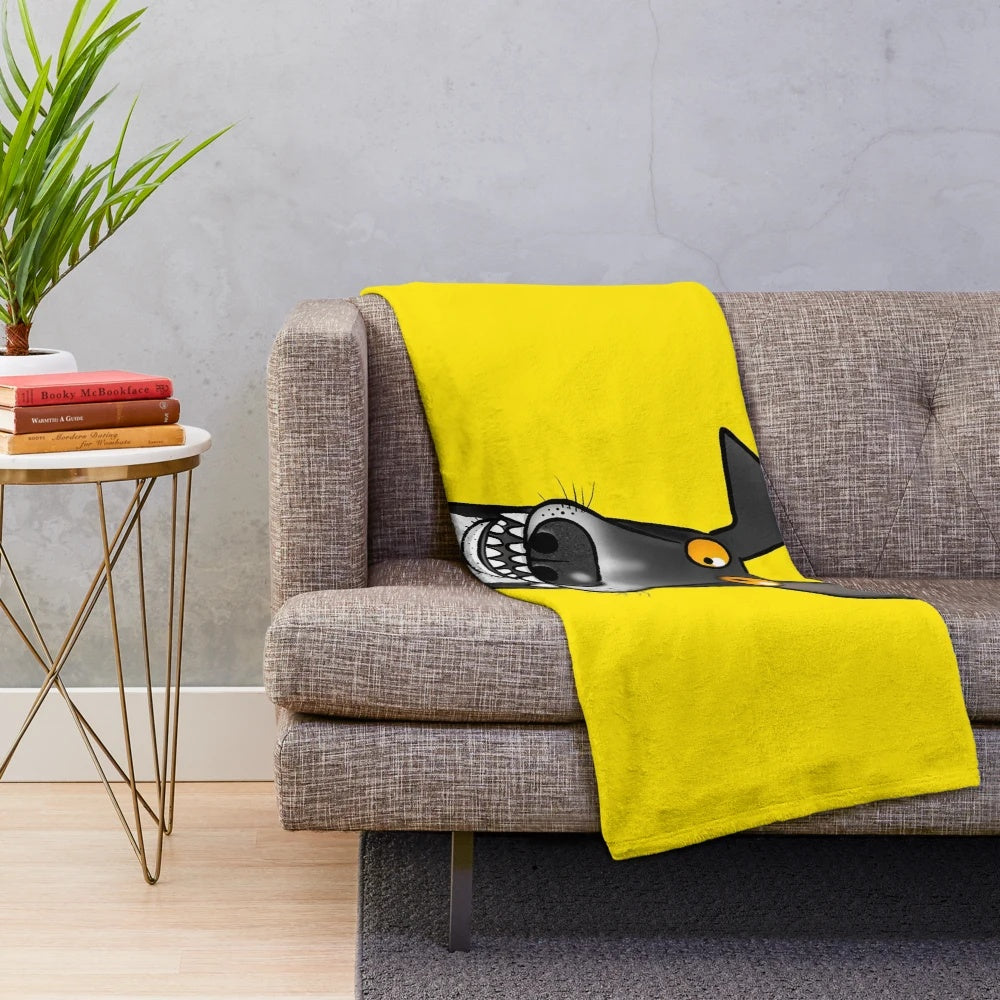 Plush blanket with a cartoon dog design featuring a greyhound, whippet, or lurcher