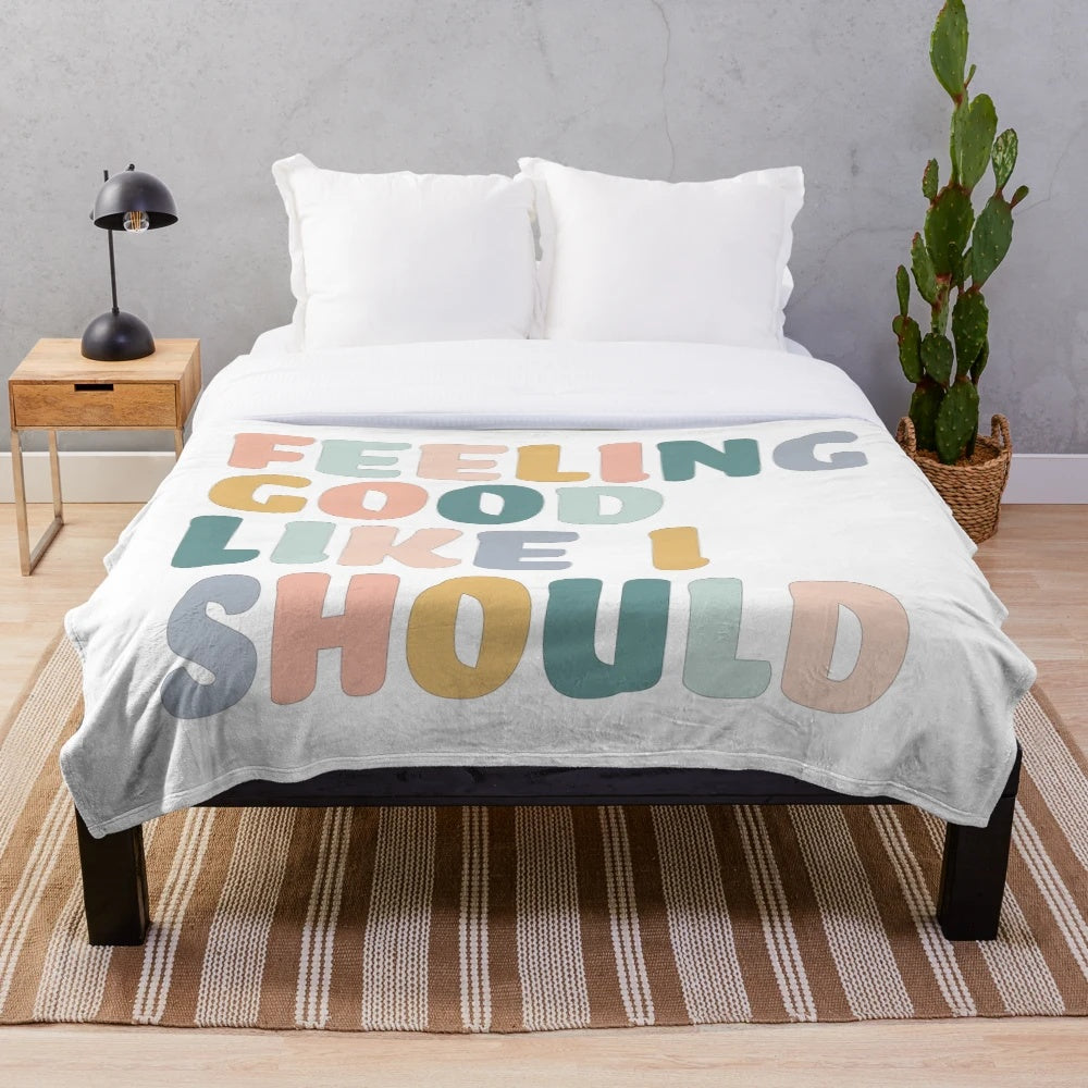 Cozy plush blanket with positive lyrics and summer vibes