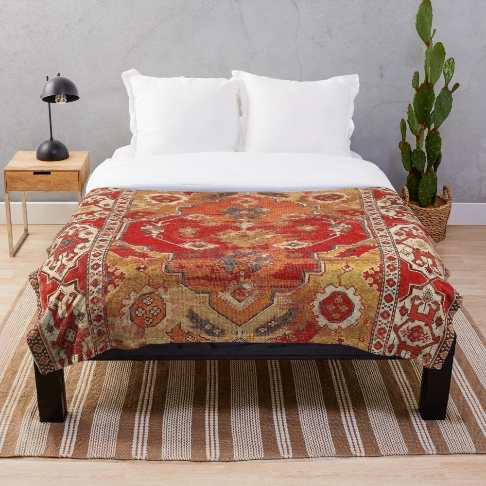 Colorful plush blanket with Anatolian-inspired geometric pattern