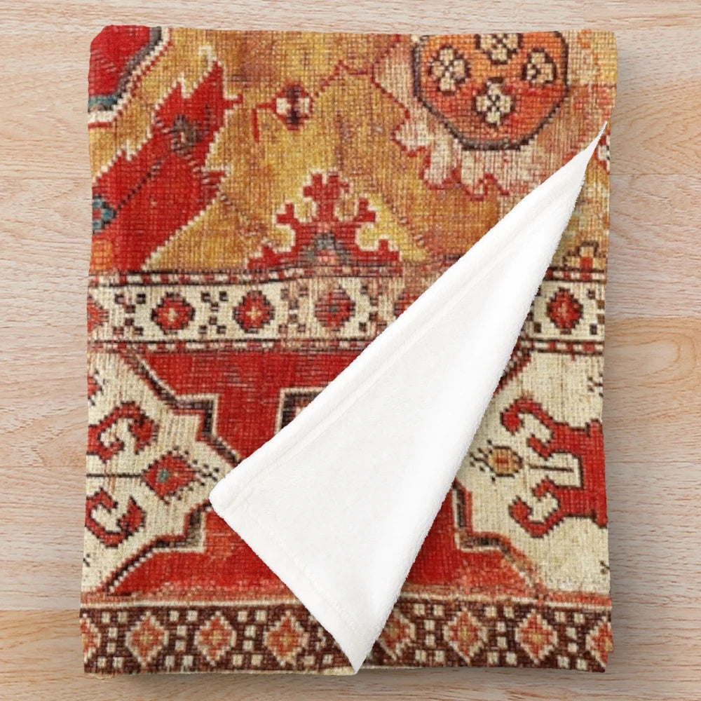 Colorful plush blanket with Anatolian-inspired geometric pattern