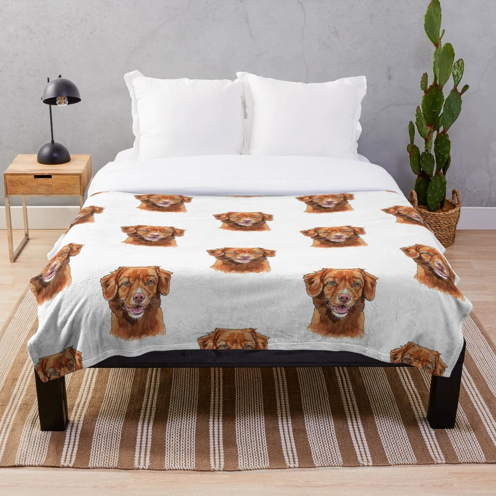 Plush blanket with watercolor painting of a dog