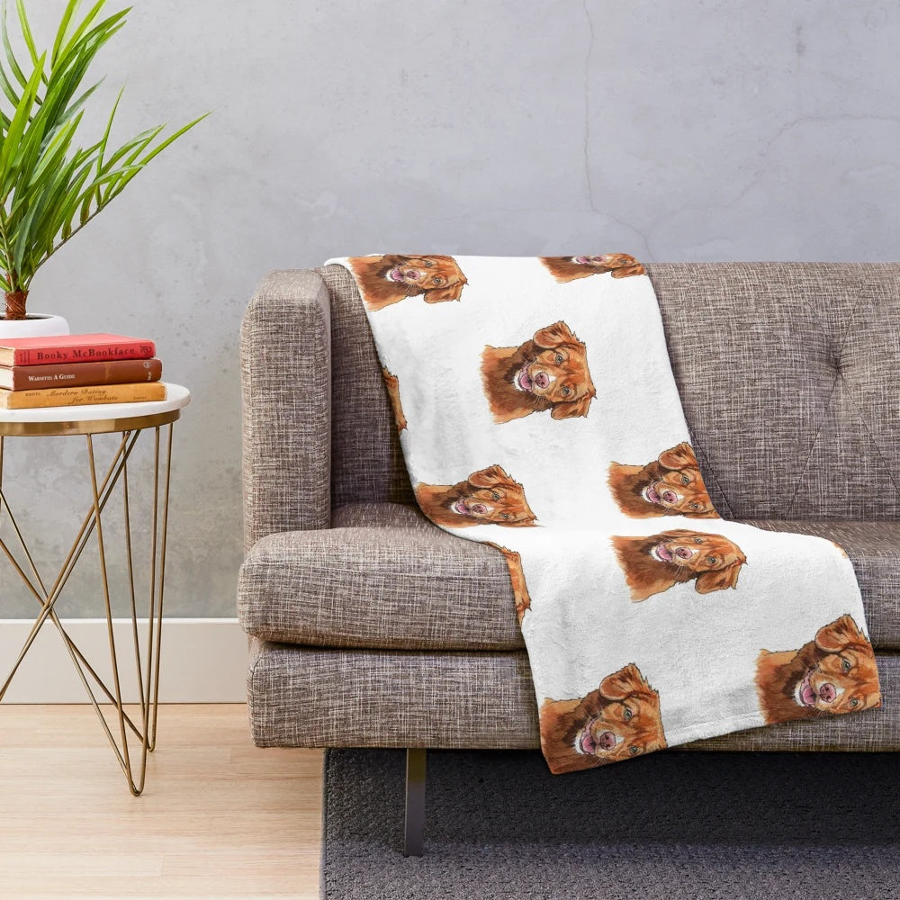 Plush blanket with watercolor painting of a dog