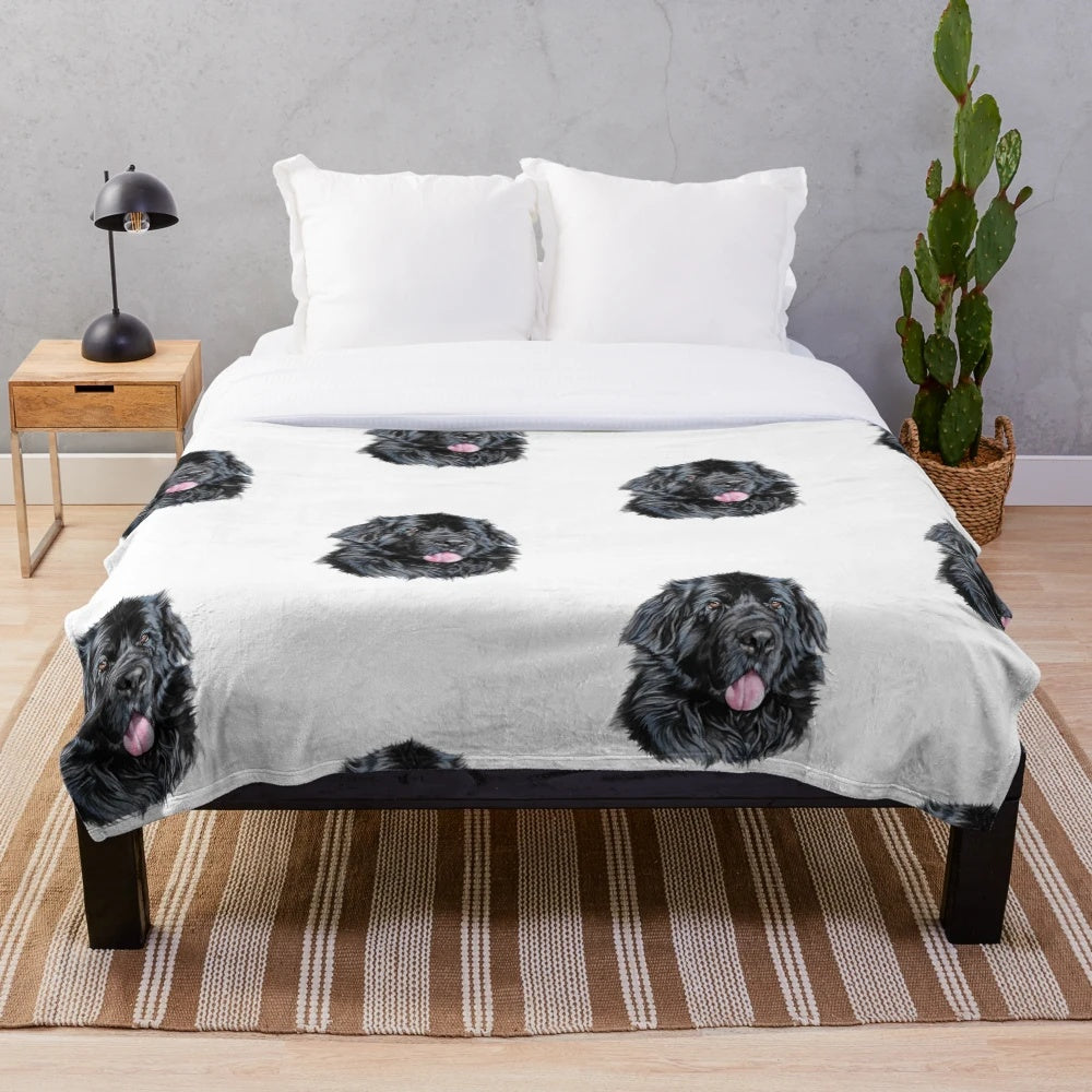 Plush blanket with watercolor painting of a Newfoundland dog