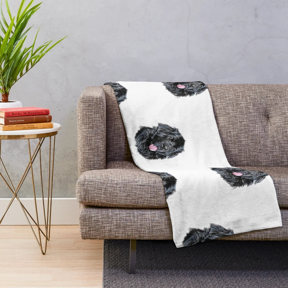 Plush blanket with watercolor painting of a Newfoundland dog