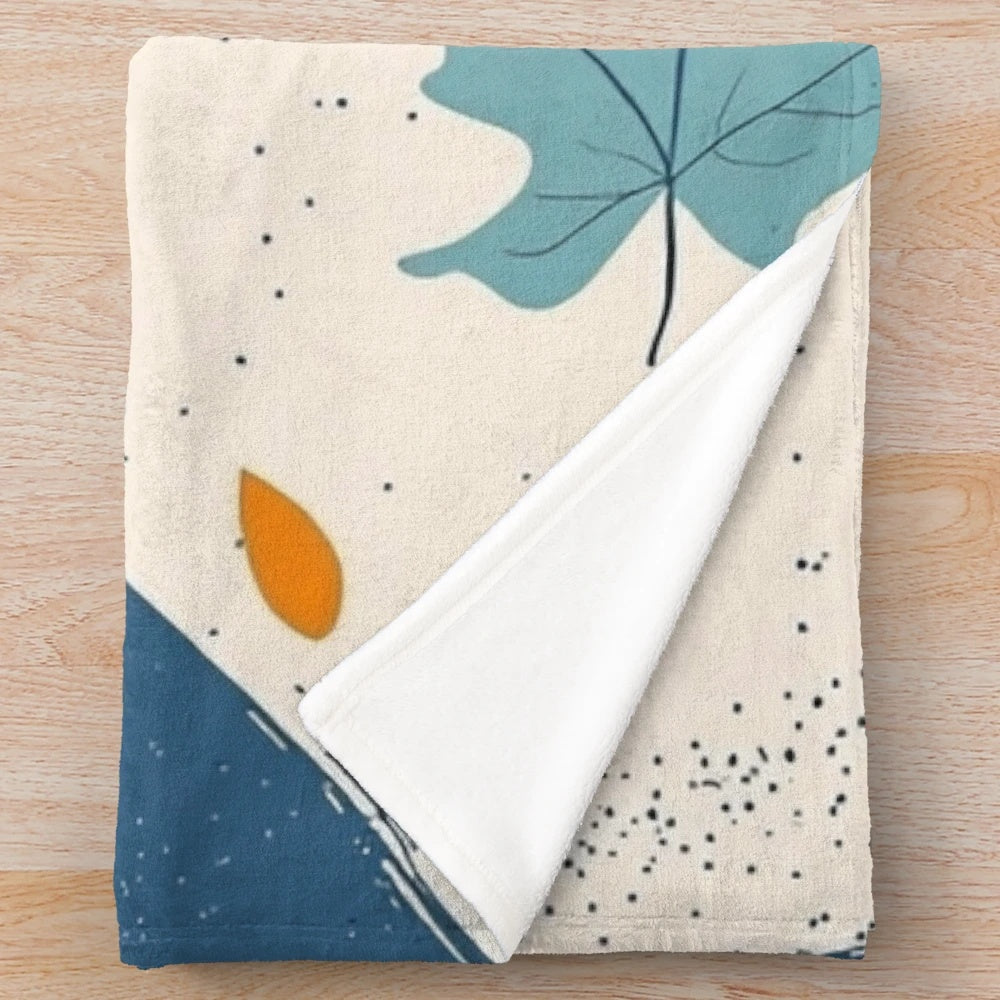 Cozy plush blanket with abstract autumn leaves and whimsical fall pattern