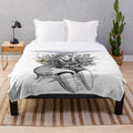 Plush blanket with nature-inspired motifs like sunflowers and berries